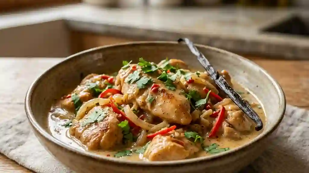Poulet onctueux coco, vanille et piment - Photo de présentation