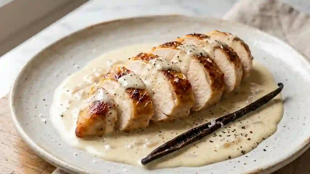 Poulet nacré à la vanille et crème onctueuse - Photo de présentation