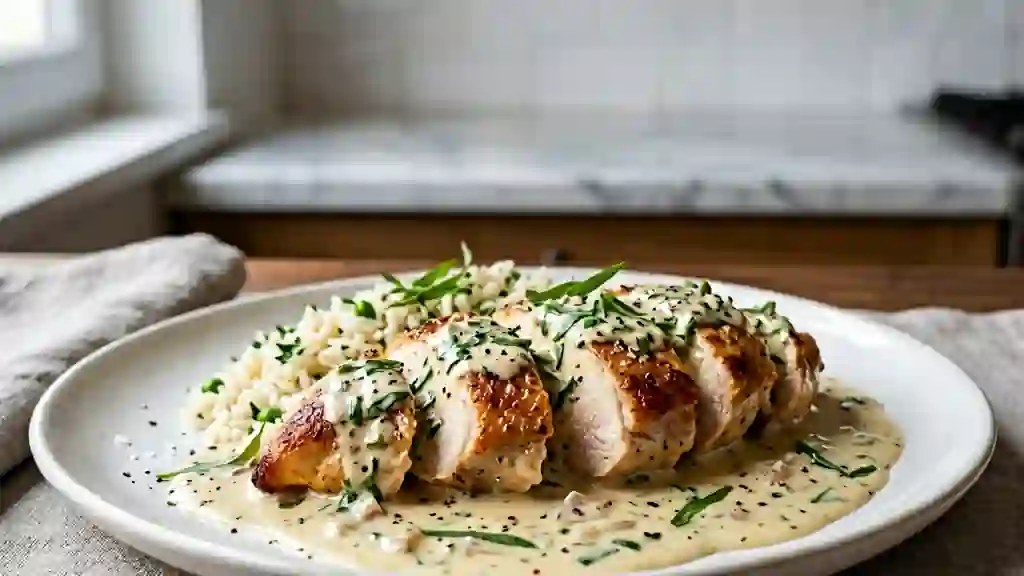Poulet onctueux à l'estragon et vin blanc - Photo de présentation