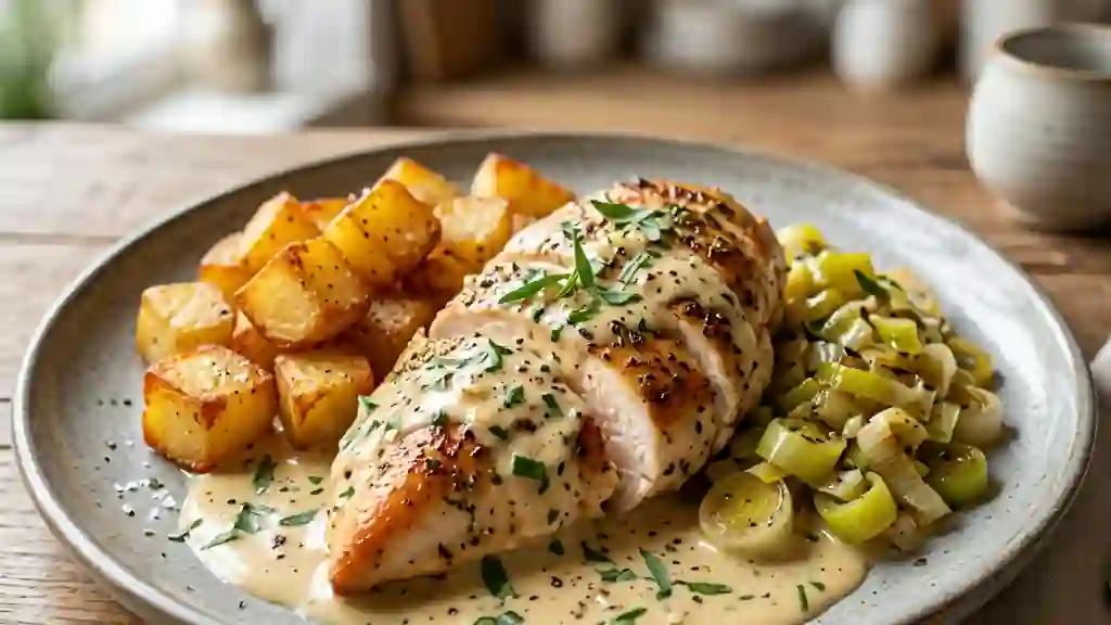 Poulet à l'estragon et poireaux fondants - Photo de présentation
