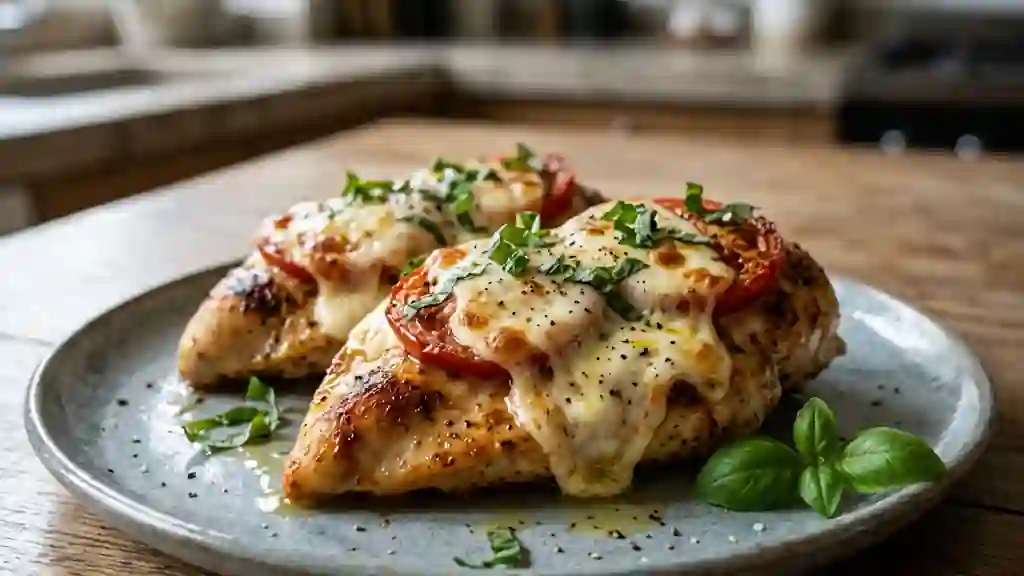 Poulet fondant à la mozzarella et basilic - Photo de présentation