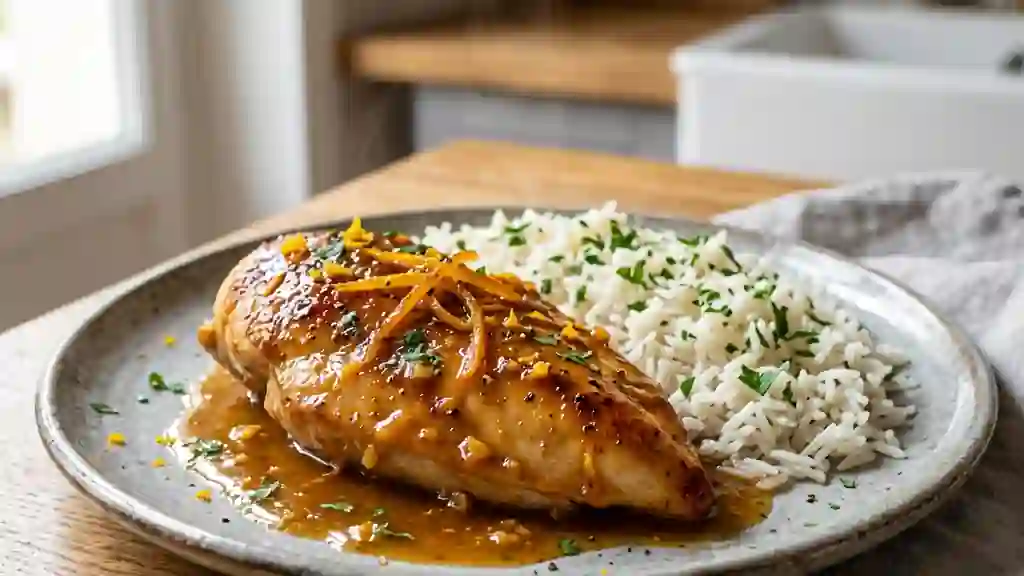 Poulet à l'orange laqué au miel et gingembre - Photo de présentation