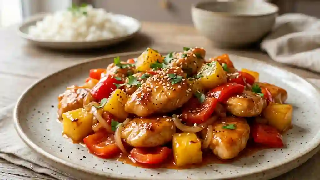 Poulet aigre-doux caramélisé à l'ananas - Photo de présentation