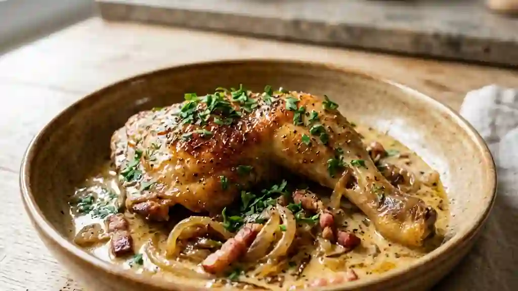Poulet à l'alsacienne fondant et crémeux - Photo de présentation