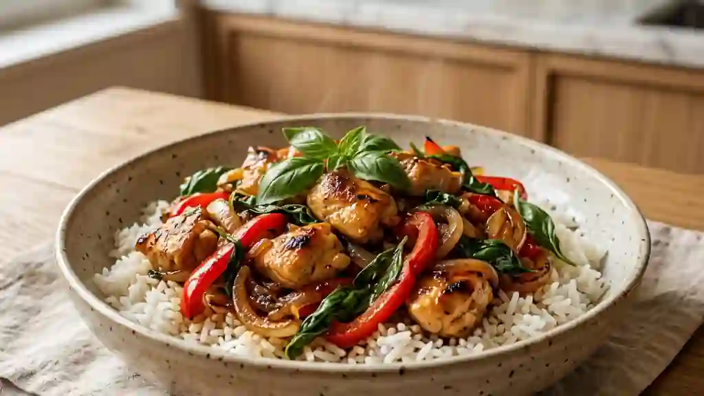 Poulet au basilic fondant et soja infusé - Photo de présentation