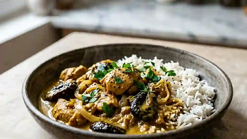 Poulet au Curry Crémeux et Pruneaux Fondants - Photo de présentation