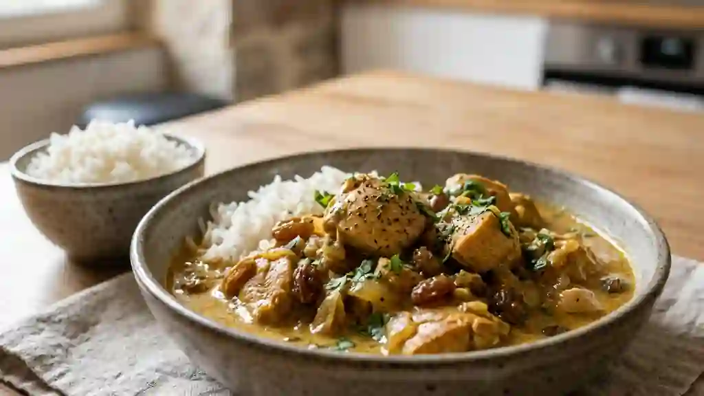 Poulet au curry coco et raisins fondants - Photo de présentation