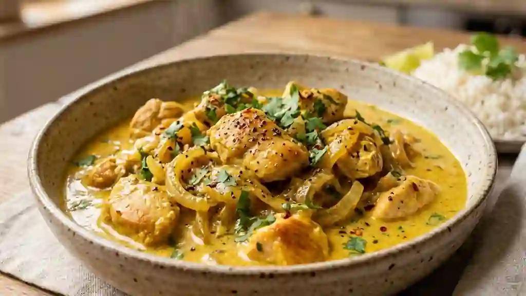 Poulet au curry crémeux et oignons fondants - Photo de présentation