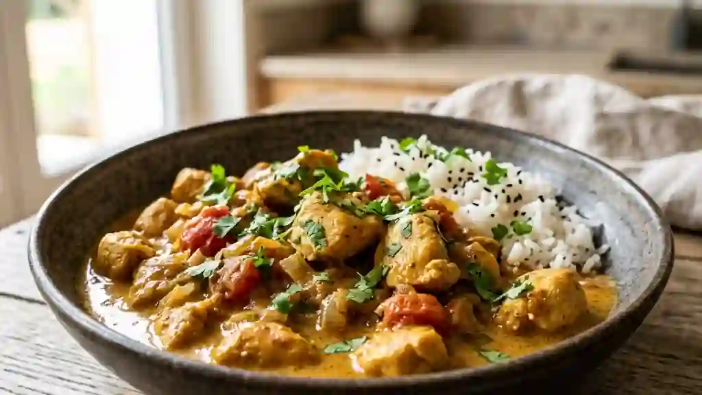 Poulet crémeux au curry et tomates fraîches - Photo de présentation
