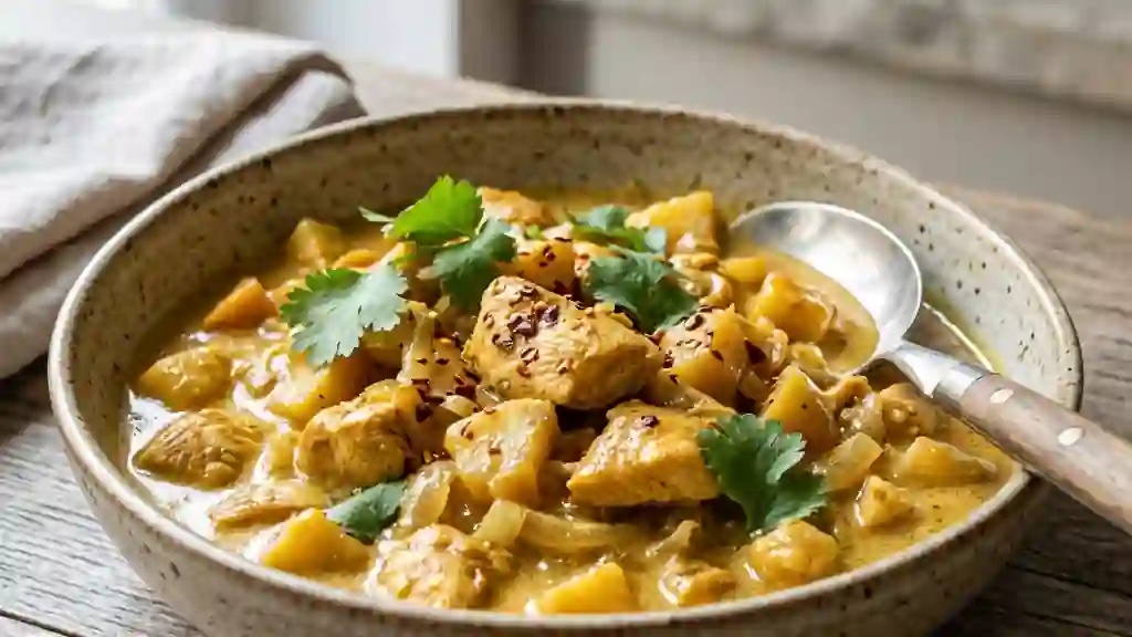Poulet au curry fondant et pommes acidulées - Photo de présentation