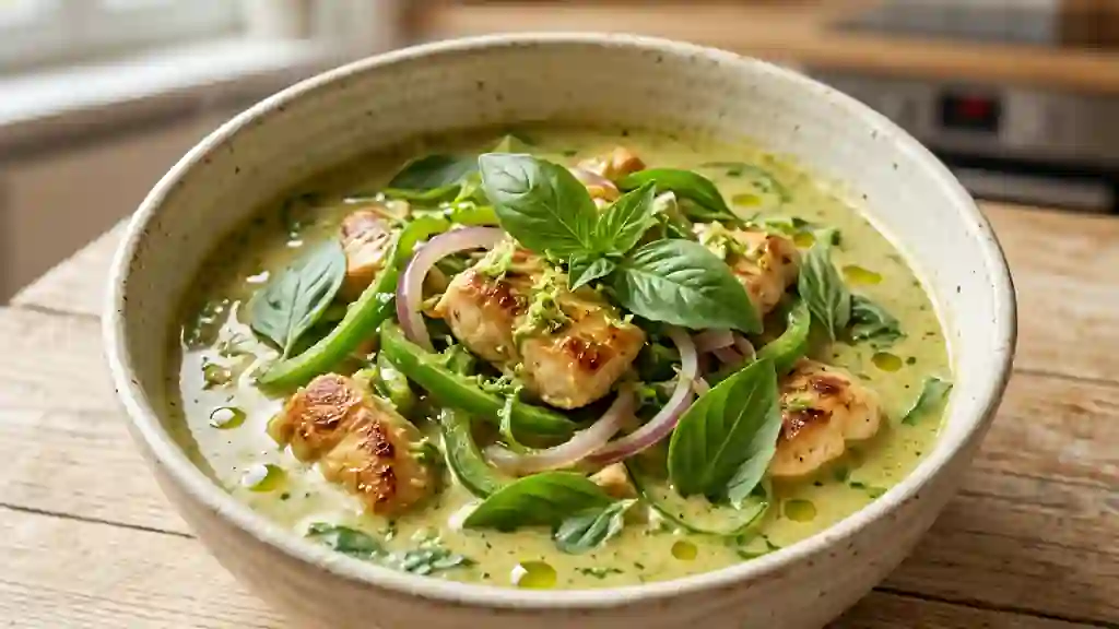 Poulet au curry vert onctueux et basilic thaï - Photo de présentation