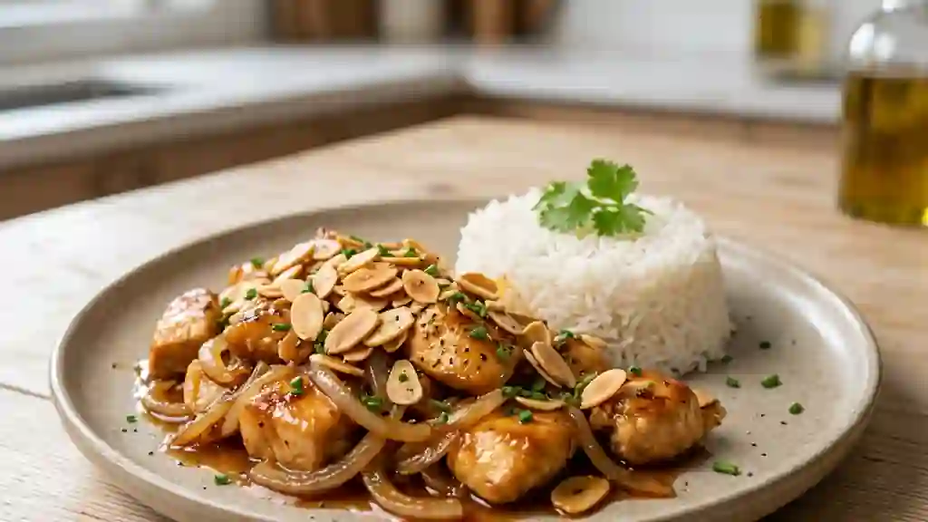 Poulet aux amandes caramélisé et croquant - Photo de présentation
