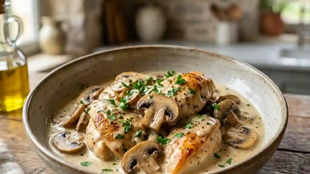 Poulet onctueux aux champignons et crème - Photo de présentation