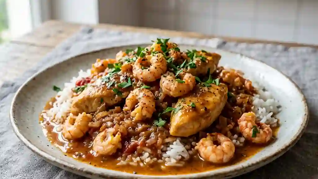 Sauté de poulet aux écrevisses et fumet corsé - Photo de présentation