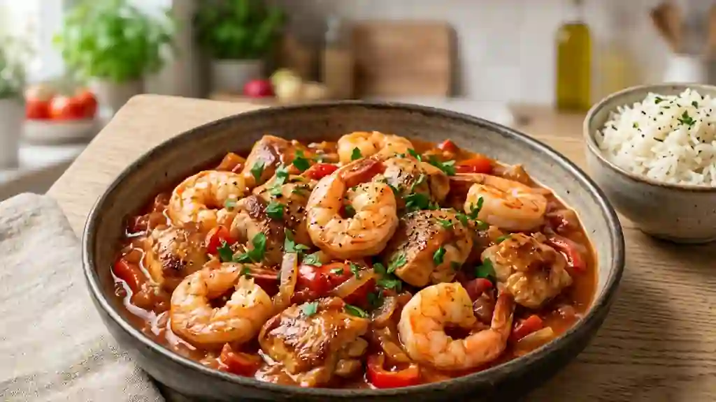Sauté de poulet et gambas à la provençale - Photo de présentation