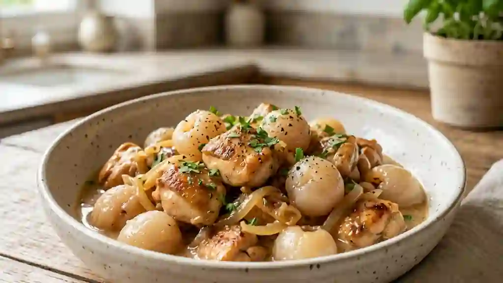 Poulet fondant au lait de coco et litchis - Photo de présentation