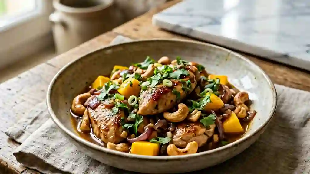 Poulet mangue-cajou croustillant et acidulé - Photo de présentation