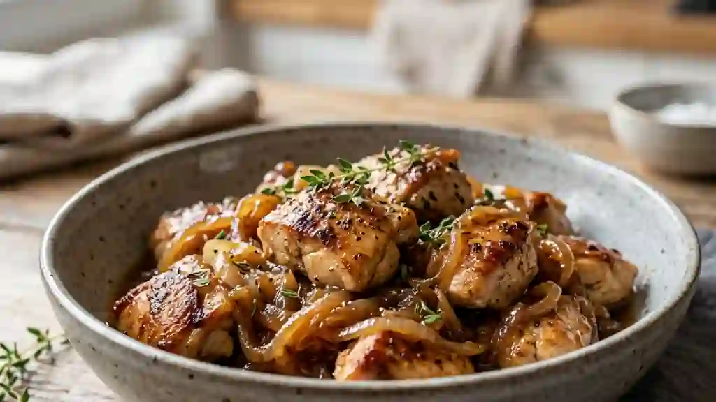 Poulet doré aux oignons fondants - Photo de présentation