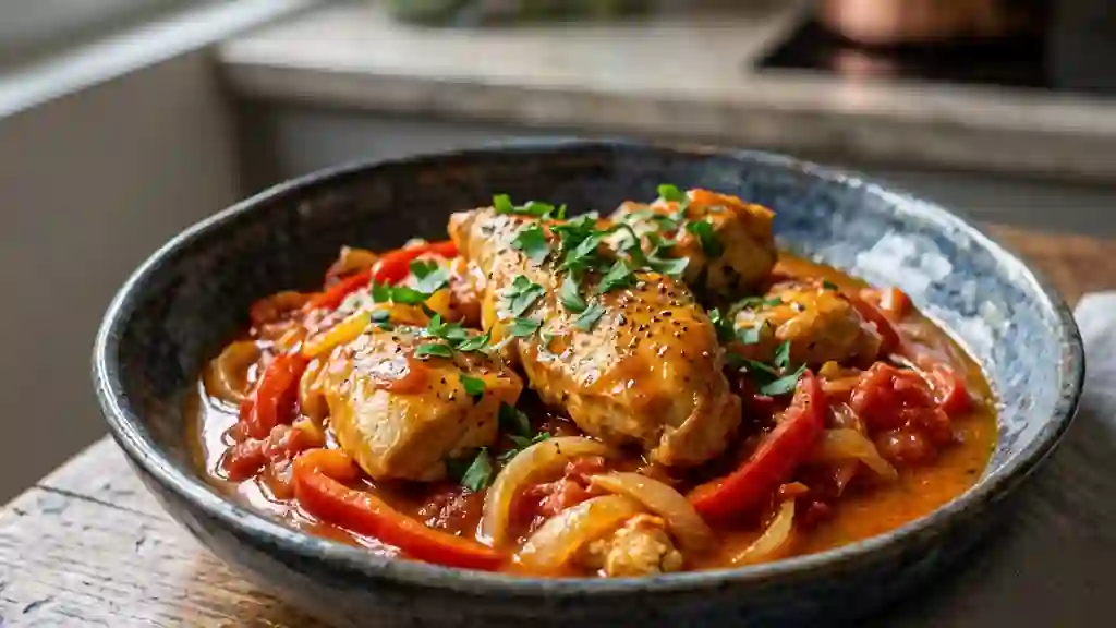 Poulet Bragance fondant aux poivrons et paprika - Photo de présentation
