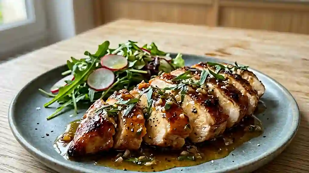 Poulet laqué au miel et estragon frais - Photo de présentation