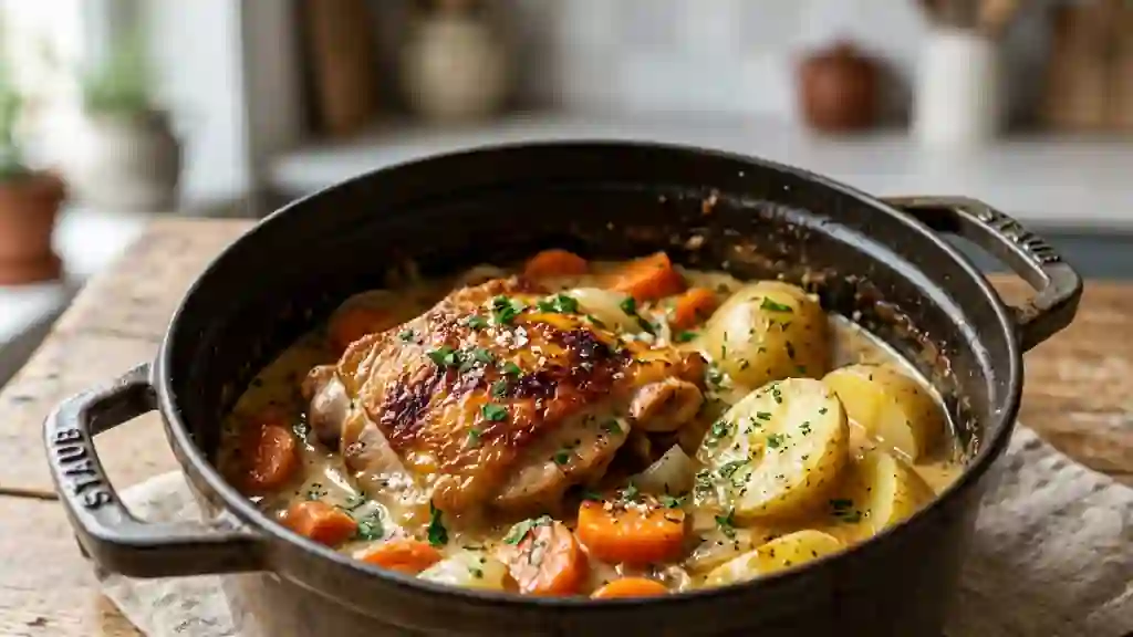 Poulet en cocotte fondant et crémeux - Photo de présentation