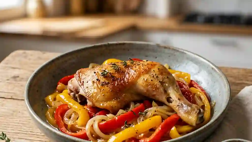 Poulet confit et poivrons fondants au thym - Photo de présentation