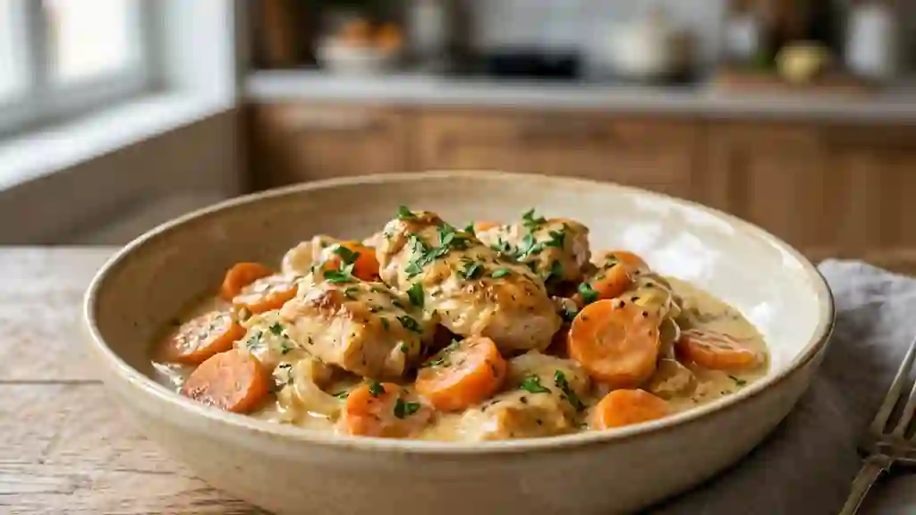 Poulet fondant à la crème et carottes douces - Photo de présentation