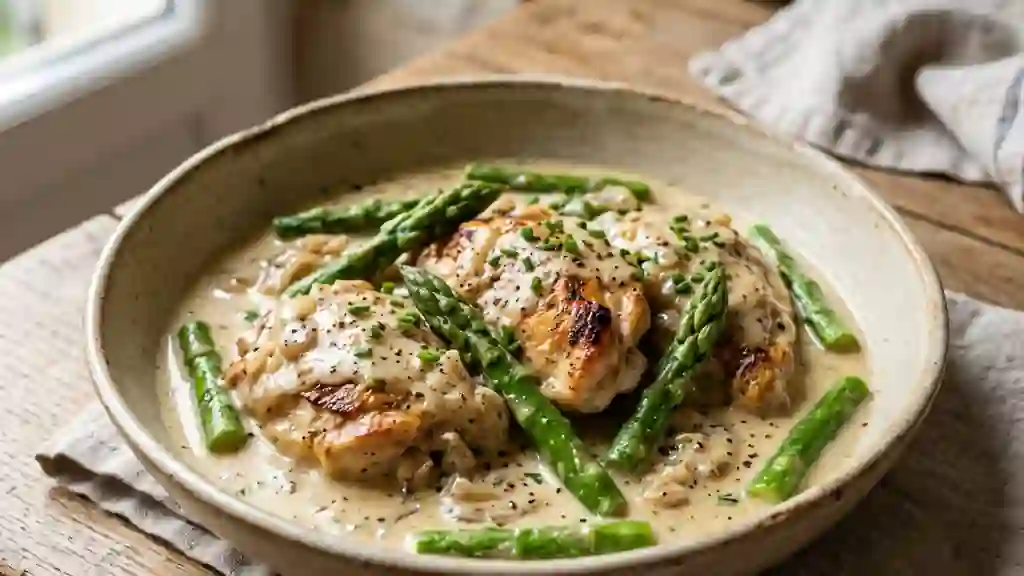 Poulet onctueux aux asperges et vin blanc - Photo de présentation