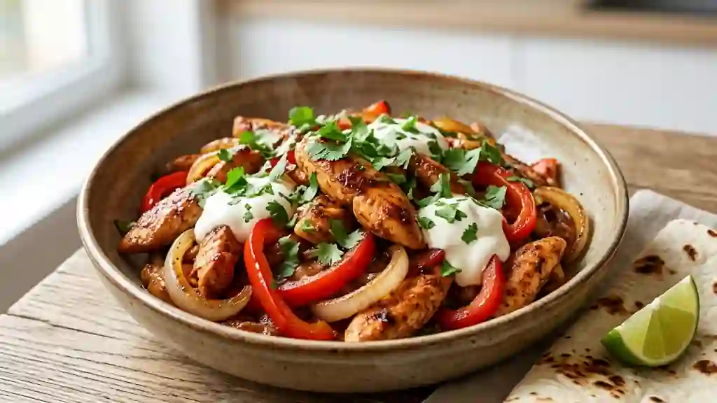 Fajitas de poulet grillé et légumes fondants - Photo de présentation