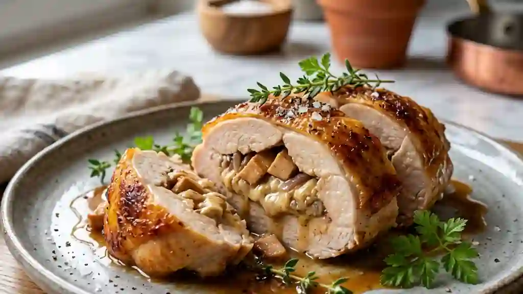 Poulet farci au foie gras fondant - Photo de présentation