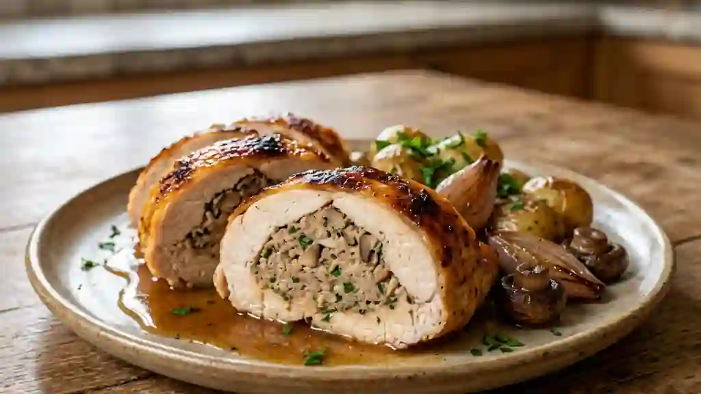 Poulet farci au cœur fondant et champignons - Photo de présentation
