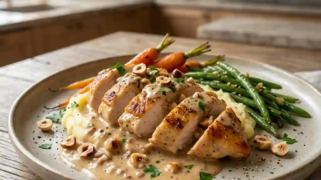 Poulet fondant, sauce onctueuse aux noisettes - Photo de présentation