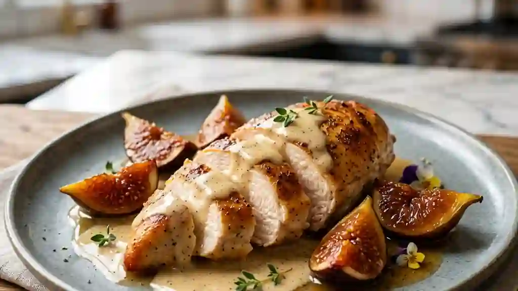 Poulet fondant à la vanille et figues rôties - Photo de présentation