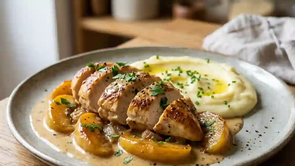 Poulet crémeux au cidre et pommes fondantes - Photo de présentation