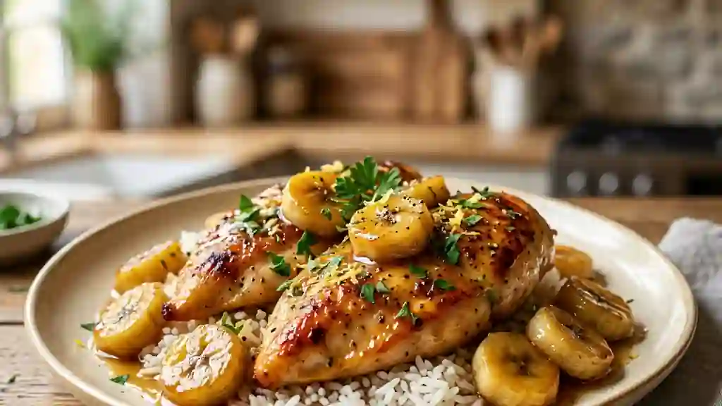 Poulet sauté au citron et bananes fondantes - Photo de présentation