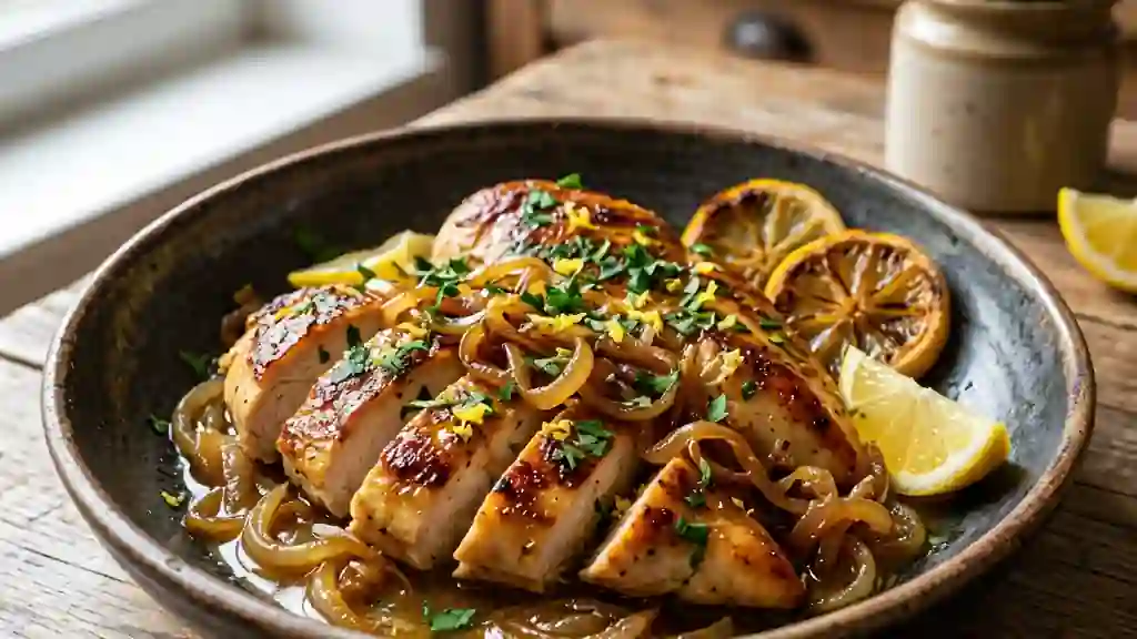 Poulet acidulé aux oignons fondants - Photo de présentation