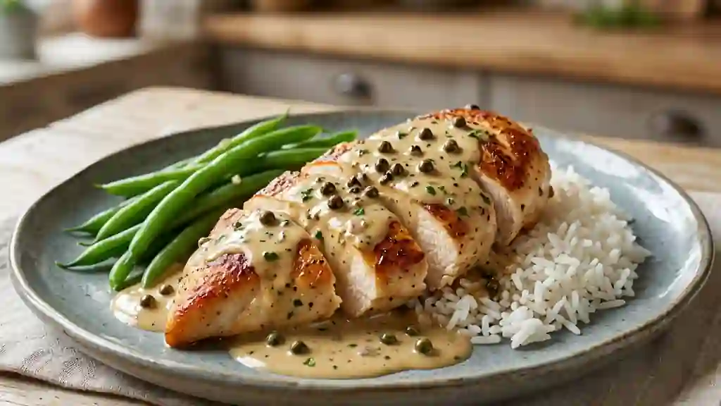 Poulet fondant à la crème de poivre vert - Photo de présentation