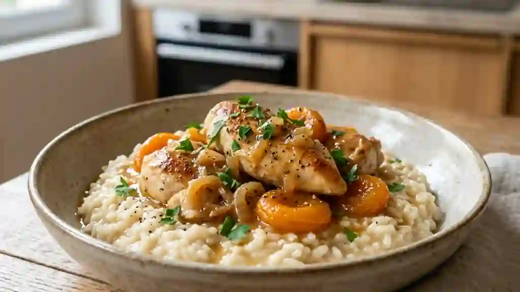 Poulet aux abricots et riz soyeux - Photo de présentation