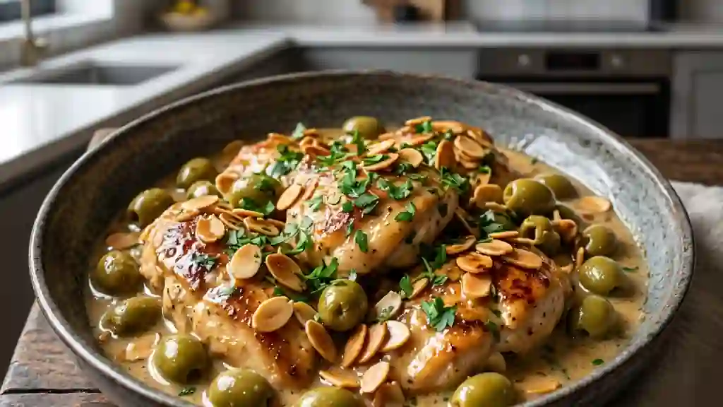 Poulet fondant aux amandes et olives vertes - Photo de présentation