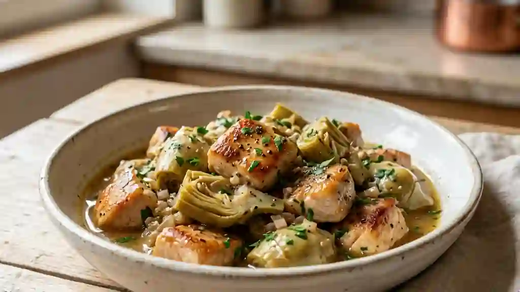 Poulet fondant aux cœurs d'artichauts - Photo de présentation