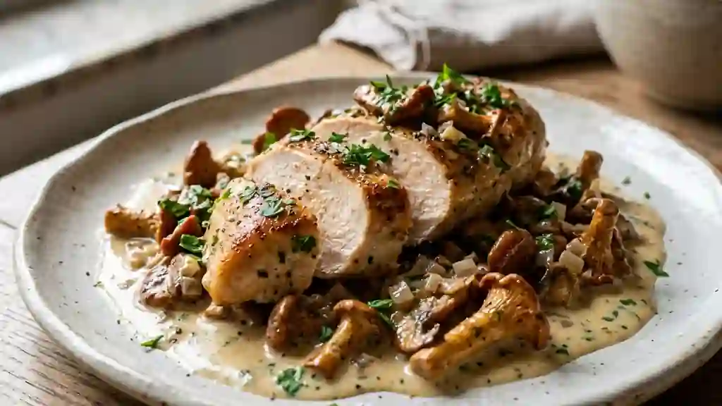 Poulet fondant aux girolles et crème onctueuse - Photo de présentation
