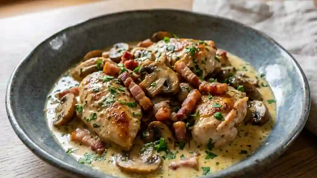 Poêlée de poulet crémeuse aux lardons fumés - Photo de présentation