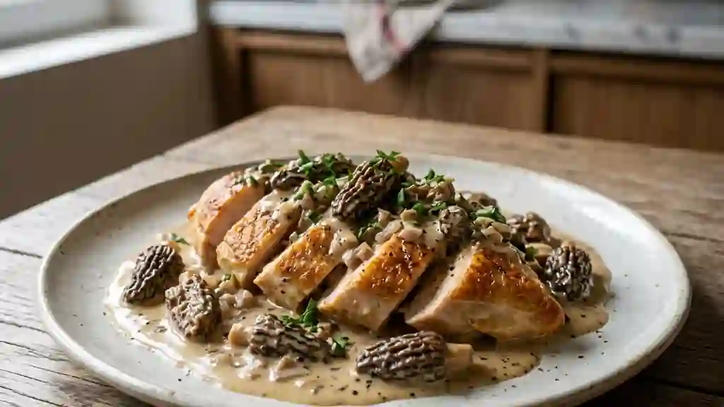 Poulet crémeux aux morilles et vin blanc - Photo de présentation