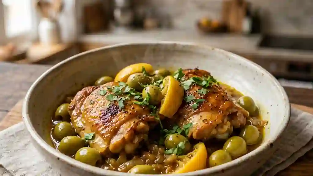 Poulet fondant aux olives et citrons confits - Photo de présentation