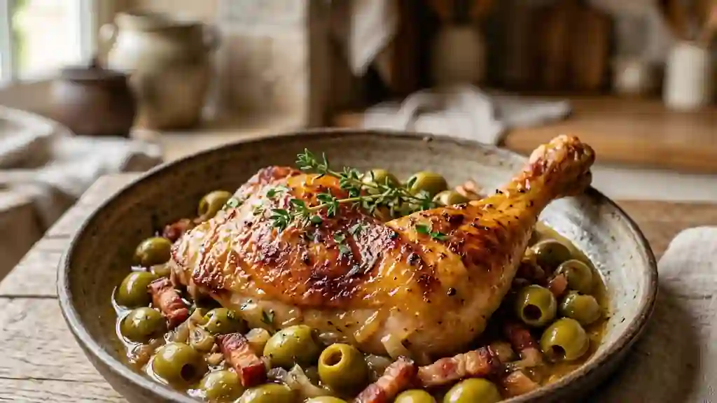 Poulet fondant aux olives et lard fumé - Photo de présentation