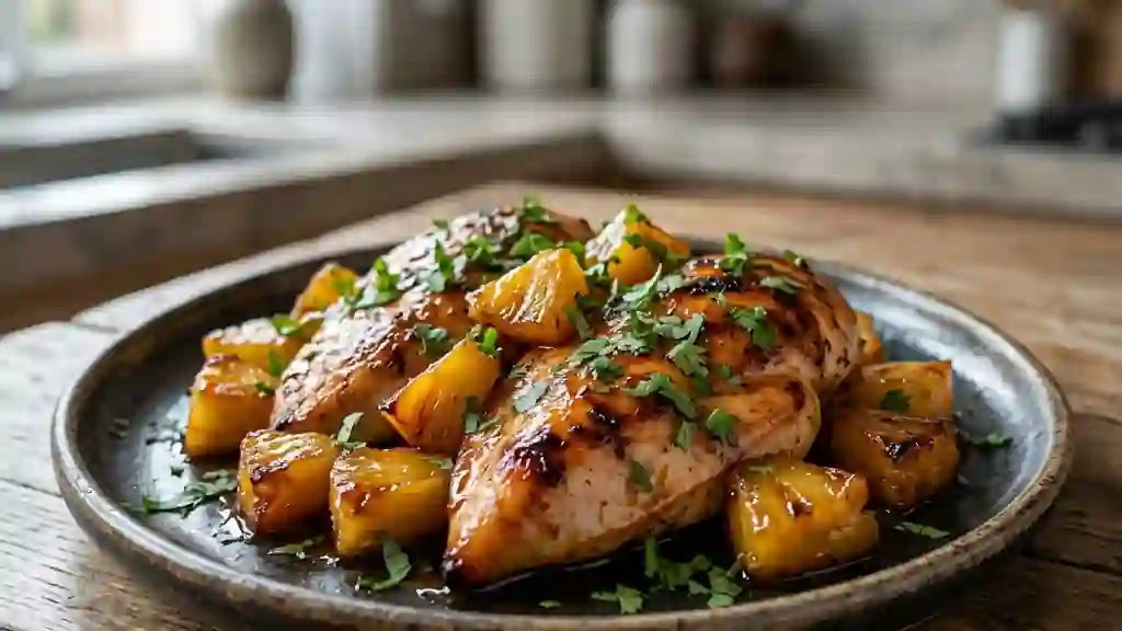 Poulet fumé fondant et ananas caramélisé - Photo de présentation