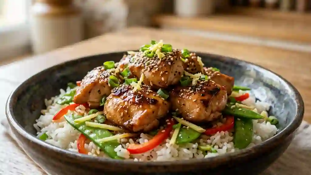 Poulet Laqué au Thé Fumé et Sésame - Photo de présentation