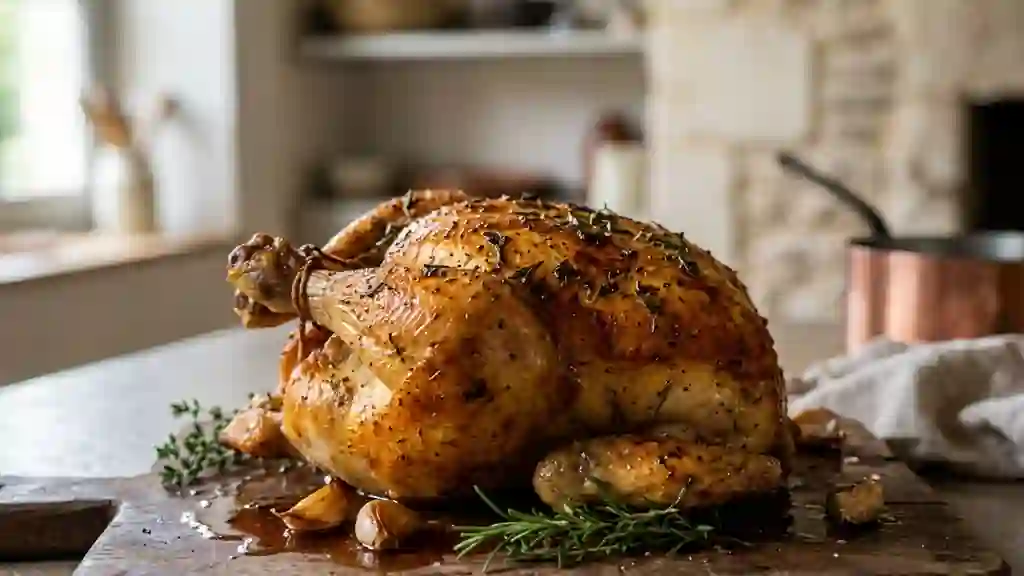 Poulet gascon rôti à l'ail et au thym - Photo de présentation