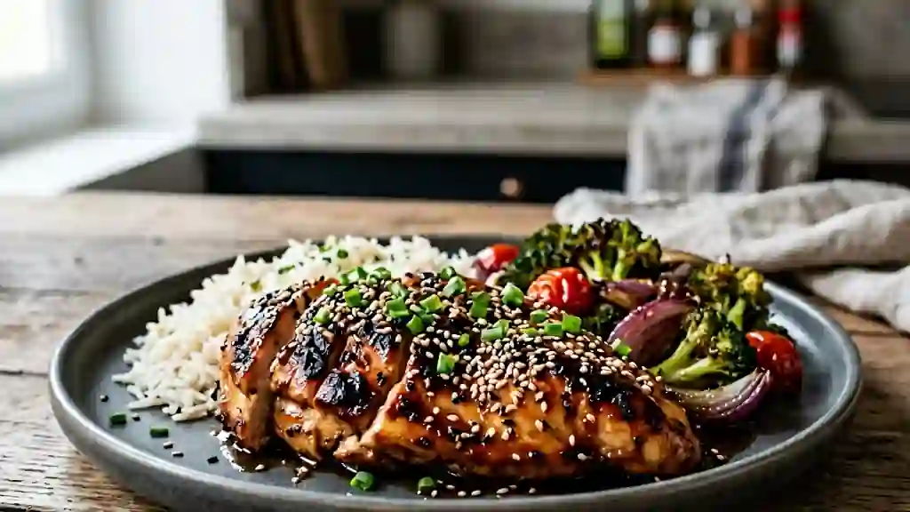 Poulet grillé laqué au soja et gingembre - Photo de présentation