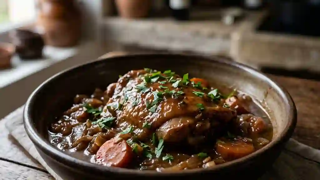 Poulet fondant mijoté à la bière brune - Photo de présentation